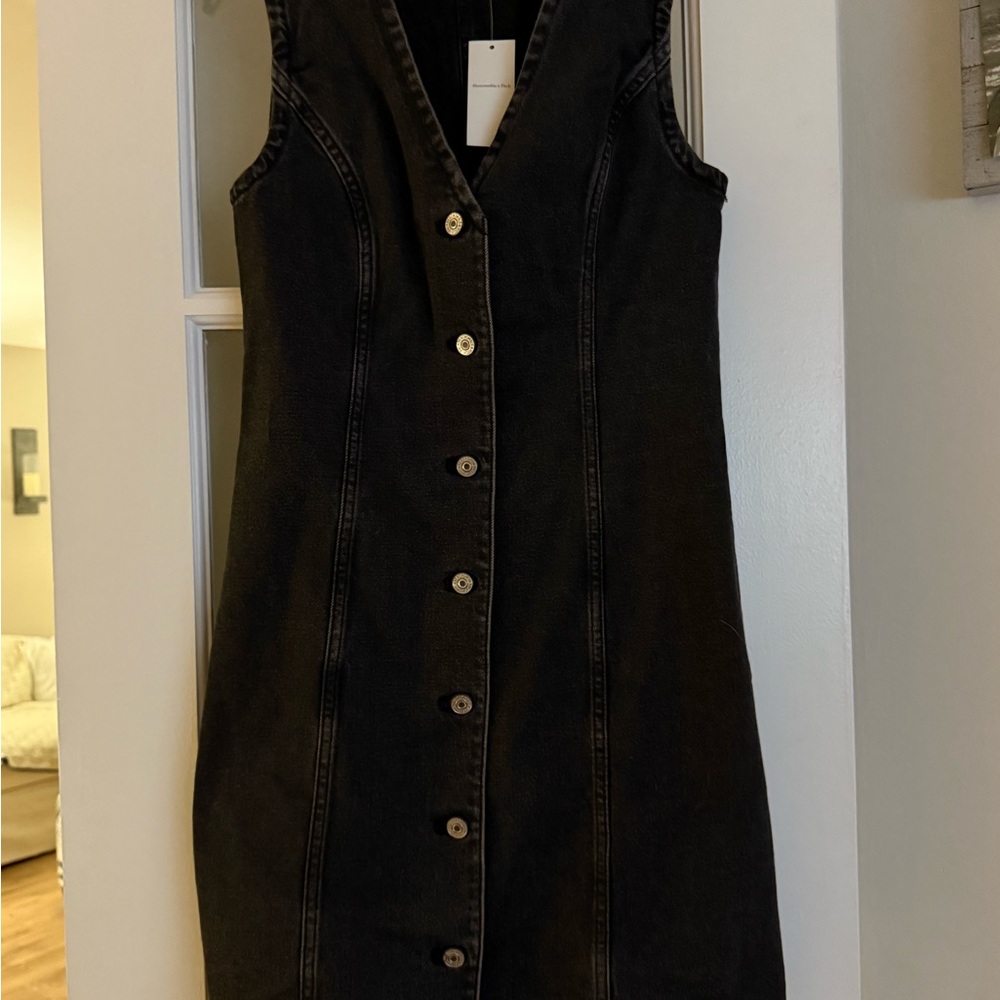 Black Button-Down Denim Dress